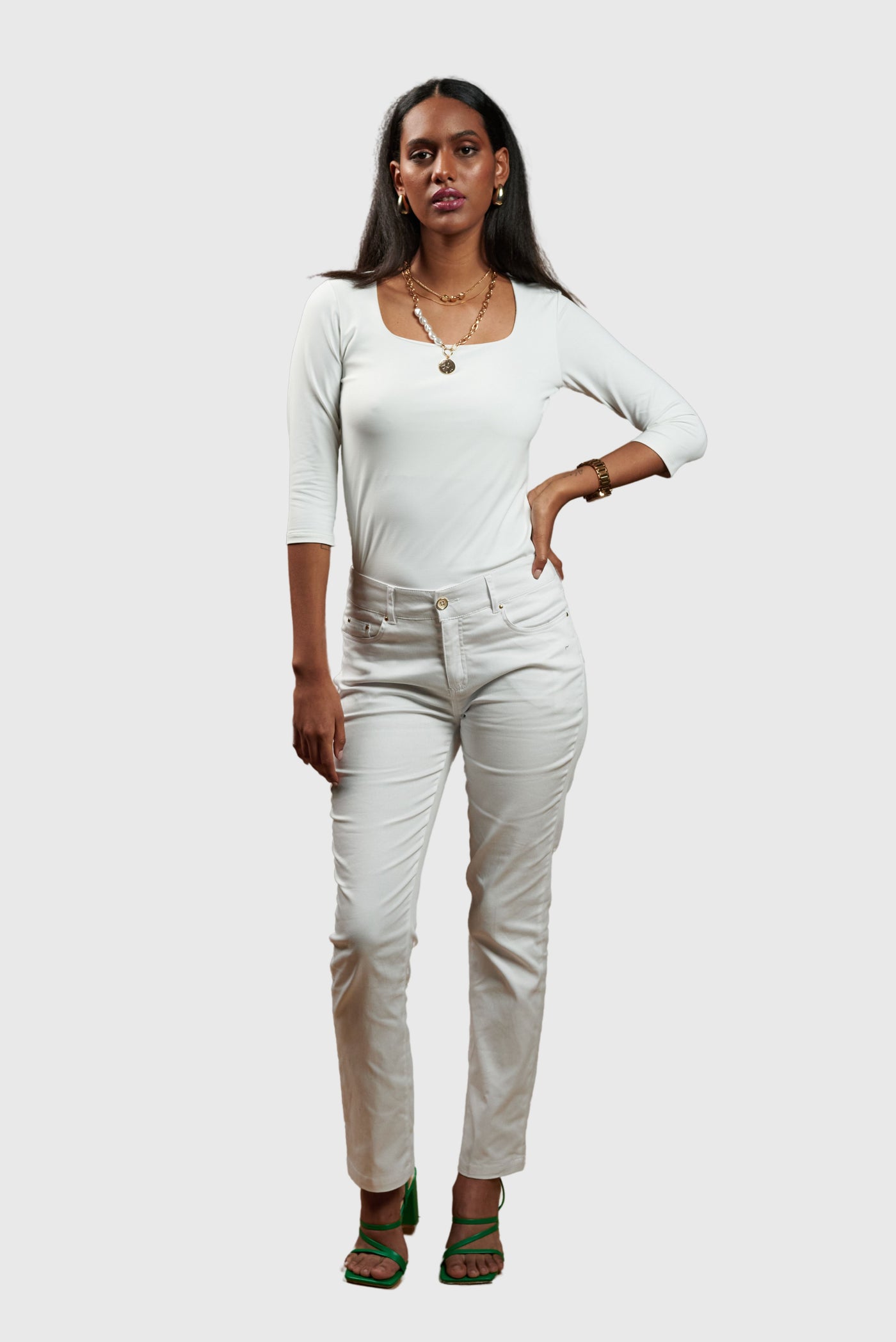 Polera Básica 3/4  Blanca